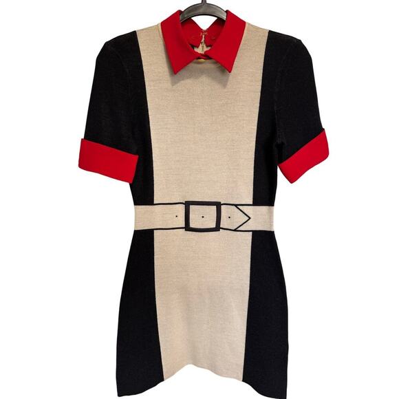 Alice and Olivia Mia Layered Look Sweater Dress Mini Black Beige Size Medium - Picture 4 of 15